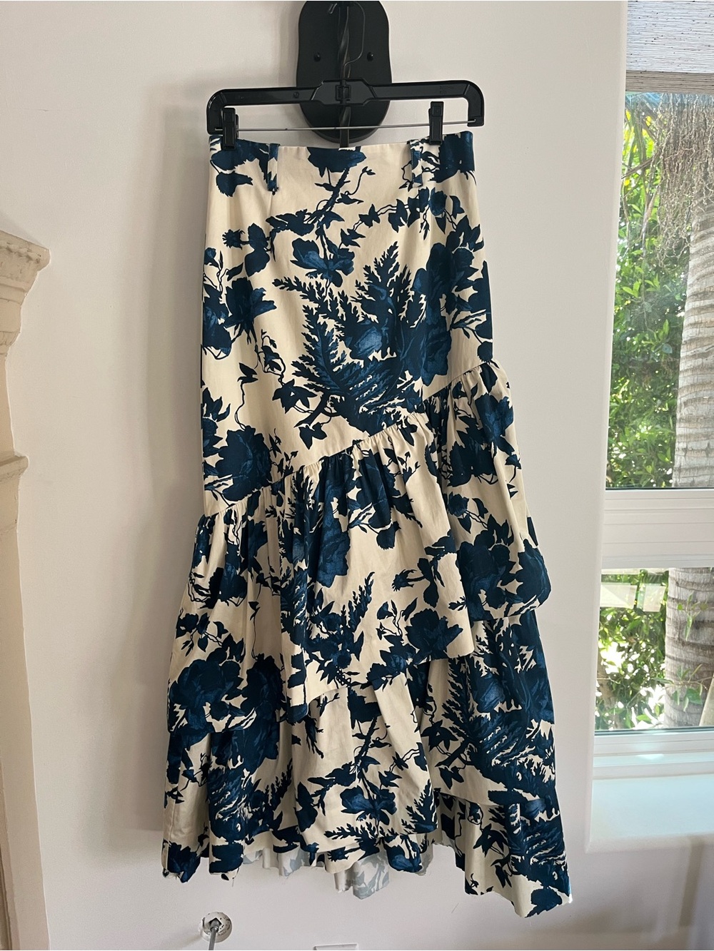 Cara Cara Ivory Maxi Skirt with Navy Floral Print